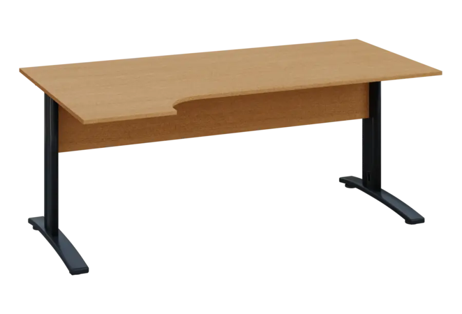 ERK 18 - 184 stůl kancelářský, rohový, levý, kovová podnož černá, deska 18 mm, široký 1800 mm, buk Royal